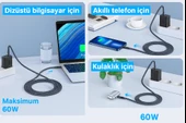 65W PD Hızlı Şarj Adaptörü USB-C 60W + USB-A 5W 4K 60Hz Ekran Yansıtma Destekli - 5