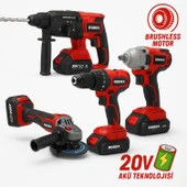 Rodex 20V Akülü 4’lü Şarjlı Matkap Seti Darbeli Matkap, Vidalama, Somun Sıkma ve Taşlama Makinesi thumbnail 2