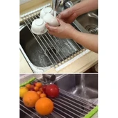 BUFFER® Evye Üstü Katlanır Nihale Paslanmaz Çelik Pratik Sebze Meyve Bulaşık Kurutma Süzgeci - 5