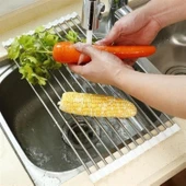 BUFFER® Evye Üstü Katlanır Nihale Paslanmaz Çelik Pratik Sebze Meyve Bulaşık Kurutma Süzgeci - 1