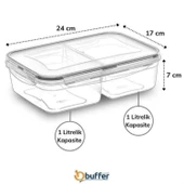 BUFFER® 2 Bölmeli 1+1 Litre Kilitli Kapaklı Erzak Saklama Kabı LC-525 - 2