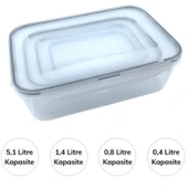 BUFFER® 4lü İç İçe Sızdırmaz Contalı Kilitli Kapaklı Plastik Erzak Saklama Kapları LC315 - 2