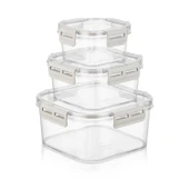 BUFFER® 3'lü Pratik Silikon Contalı Sızdırmaz Kapaklı Sağlam İstiflenebilir Saklama Kapları - 8