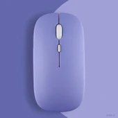 Apple İpad Şarj Edilebilir Sessiz Mouse Bluetooth + 2.4Hz Wifi Kablosuz Mouse Fare  Lavanta - 1