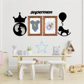 BUFFER® DECO103 Supermen Dekoratif Duvar Süsü Tablo Aksesuar Ahşap Tasarım Hediye Pano Sticker Seti - 5