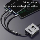 Zuidid - FC151 - 3 ü 1 Arada 100W 3A Hızlı Şarjlı 1.2 Metre Geri Çekilebilir Çoklu Şarj Kablosu - 2