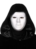 Siyah Kapüşonlu 120 cm Pelerin ve Beyaz Boyanabilir Tam Yüz Maske - 2