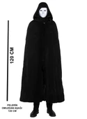 Siyah Kapüşonlu 120 cm Pelerin ve Beyaz Boyanabilir Tam Yüz Maske - 1