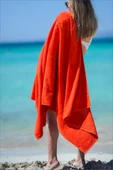 Plaj Çantasına Dönüşen %100 Pamuk Kırmızı Plaj Havlusu - 1