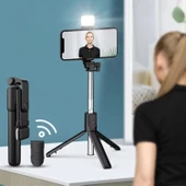 BUFFER® Kendiliğinden LED Işıklı Kumandalı Uzayabilen Selfie Çubuğu,Masa Üstü Tripod - 3
