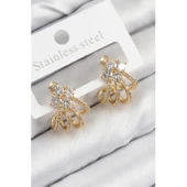 Pirinç Zirkon Taşlı Model Gold Renk Kadın Küpe - 1