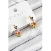 Pirinç Zirkon Taşlı Kalp Model Gold Renk Kadın Küpe - 1