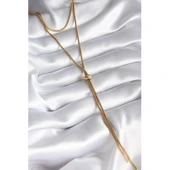 Gold Renk 316 L Çelik  Tüp Zincir Asansör Model Kadın Kolye Vice-5353 - 2