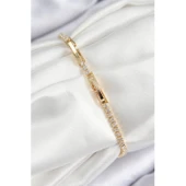 Pirinç Zirkon Taşlı Kuğu Model Gold Renk Kadın Bileklik Vice-5353 - 2