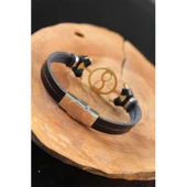 Gold Renk Sonsuzluklu Metal Aksesuarlı Siyah Renk Deri Erkek Bileklik - 2