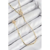Pirinç Zirkon Taşlı Ezme Zincirli Kutup Yıldızı Model Gold Renk Y Kolye - 1