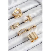 Pirinç Yaprak Model Gold Renk Kadın Yüzük Kombin Set - 1