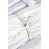 Pirinç Zirkon Taşlı Kar Tanesi Model Gümüş Renk Asansörlü Kadın Bileklik Vice-5353 - 2