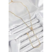 Pirinç Zirkon Taşlı Ezme Zincirli Kutup Yıldızı Model Gold Renk Y Kolye - 2