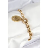 316L Çelik Tifany Ağaç Model Gold Renk Kadın Bileklik Vice-5353 - 1