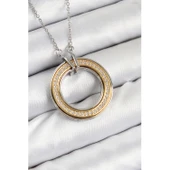 316L Çelik Zirkon Taşlı Dönen Daire Model Gold Ve Gümüş Renk Kadın Kolye Vice-5353 - 1