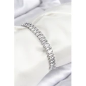 Pirinç Zirkon Taşlı Su Yolu Model Gümüş Renk Asansörlü Kadın Bileklik Vice-5353 - 1