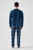 Erkek Yumuşak Dokulu Lacivert Ekose Desenli Pijama Takımı - 2