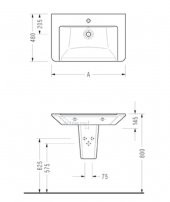 Serel Diagonal 48x65 cm Yarım Ayaklı Lavabo DG01+DG21 - 2
