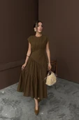 Kahverengi Büzgü Detaylı Keten Elbise thumbnail 1
