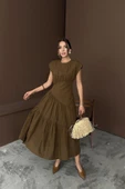 Kahverengi Büzgü Detaylı Keten Elbise thumbnail 2