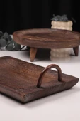 Bambum 2 Parça Pavlonya Elegant Ahşap Sunum ve Servis Seti – Kulplu Dikdörtgen ve Yuvarlak Servis Tabakları thumbnail 2