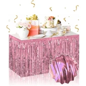 Kendinden Yapışkanlı Rose Gold Metalize Püsküllü Masa Eteği – 75 x 275 cm Parti Süslemesi - 1