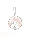Vipfoni Tel Sarmalı Çakra Hayat Ağacı Doğal Pembe Kuvars Taşı Kolye (zincir Dahil) thumbnail 1