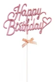 Vipfoni Pembe Renk Happy Birthday Pasta Süsü Tekrar Kullanılabilir - 1