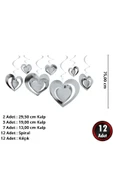 Vipfoni 3 Boyutlu Spiralli Kalp Şekilli Tavan Asma Süsü 12 Adet Gümüş thumbnail 3