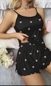 Kadın Siyah Kalp Desenli Askılı Şortlu Gecelik Takım 5018 thumbnail 2