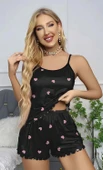 Kadın Siyah Kalp Desenli Askılı Şortlu Gecelik Takım 5018 thumbnail 1