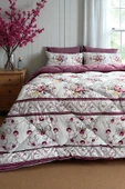 Alla Turca Çift Kişilik 4 Yastık Kılıflı Lastikli Çarşaflı Çift Taraflı Desenli Uyku Seti-Kanaviçe Gül Kurusu - 1