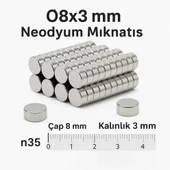 50 Adet 8x3mm Yuvarlak Neodyum Mıknatıs Güçlü Nikel Kaplamalı Kaliteli Dayanıklı Magnet - 2