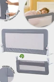 Wellgro Premium 120x65 cm Deri Kılıflı Yatak Bariyeri, Katlanır Yatak Korkuluğu, Gri thumbnail 1