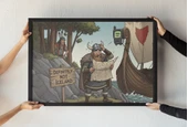 Viking Çerçeveli Tablo  Tarihi Mizah ve Viking Keşfi  Çizgi Roman Tarzı Duvar Dekoru  30x42 cm - 1