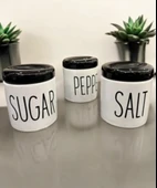 3 Lü Kavonoz Baharatlık Küçük Boy Beyaz / Siyah / Sugar /Pepper / Salt / Kavonoz Seti - 2