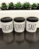 3 Lü Kavonoz Baharatlık Küçük Boy Beyaz / Siyah / Sugar /Pepper / Salt / Kavonoz Seti - 1