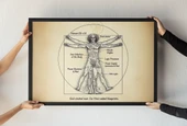 Vitruvian Man Çerçeveli Tablo  Da Vinci Parodi Baskısı  Bilim ve Mizah Duvar Dekoru  30x42 cm - 1