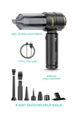 Tornado 100W Şarjlı Kablosuz Araç İçi Süpürge Gerçek 16000PA Güçlü Üfleme & Vakum Aksesuarlı Type-c - 5
