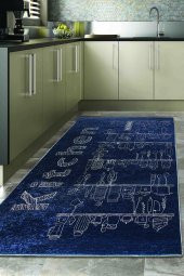 elleser Dekoratif Yıkanabilir Kaymaz Deri Tabanlı Mutfak Halısı - 1