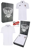 Beşiktaş Orijinal Lisanslı Polo Yaka Beyaz T-Shirt + Bileklik Set Hediyelik Ahşap Kutulu - 1