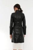 Basics&More Kadın Kuşaklı Düğmeli Siyah Deri Ceket - B3034 - 4