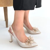 Mewi Bej Saten Topuklu Ayakkabı thumbnail 4