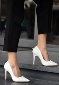 Hillar Beyaz Cilt Stiletto Ayakkabı - 2
